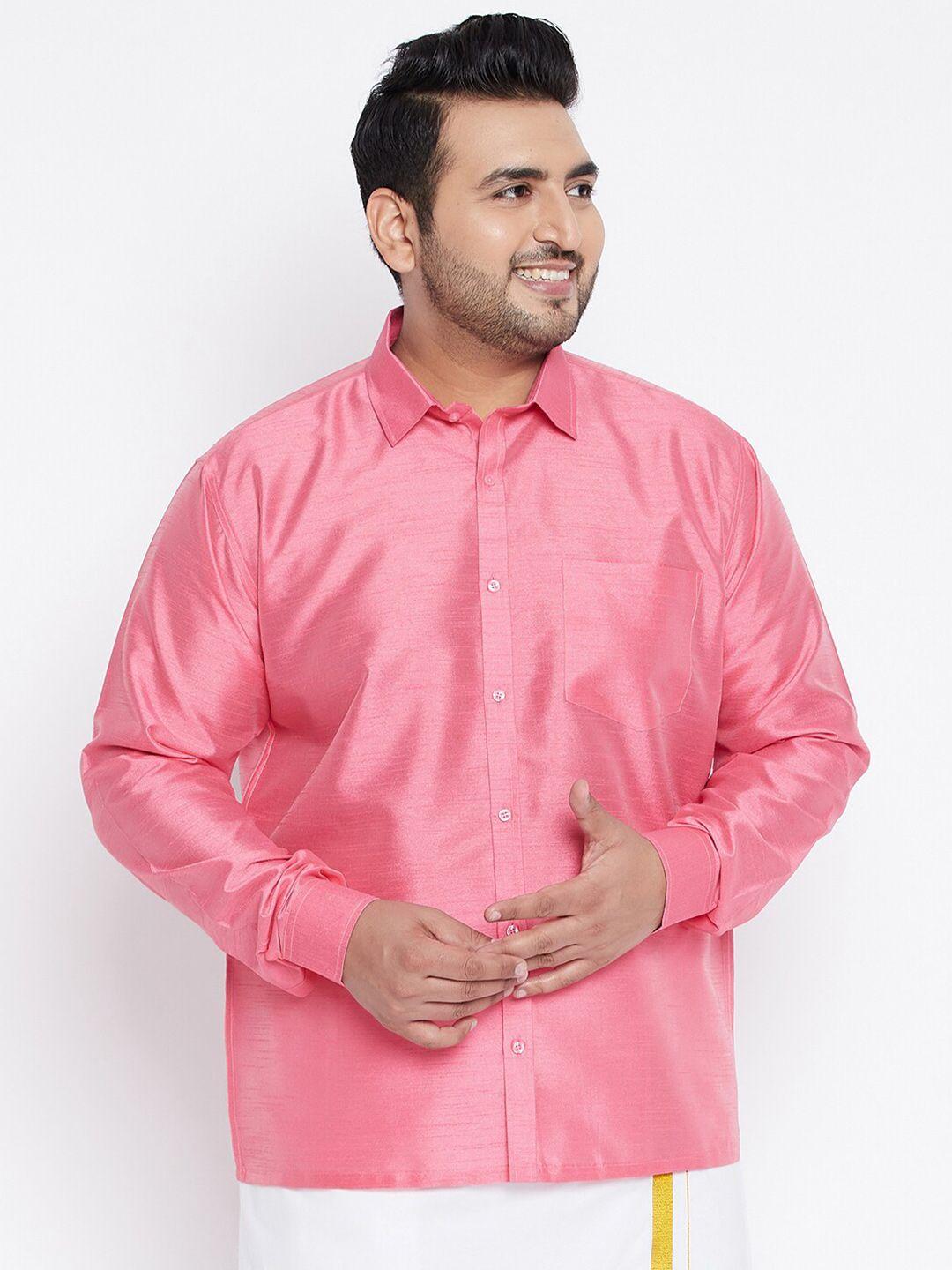 vastramay plus men pink solid premium casual shirt