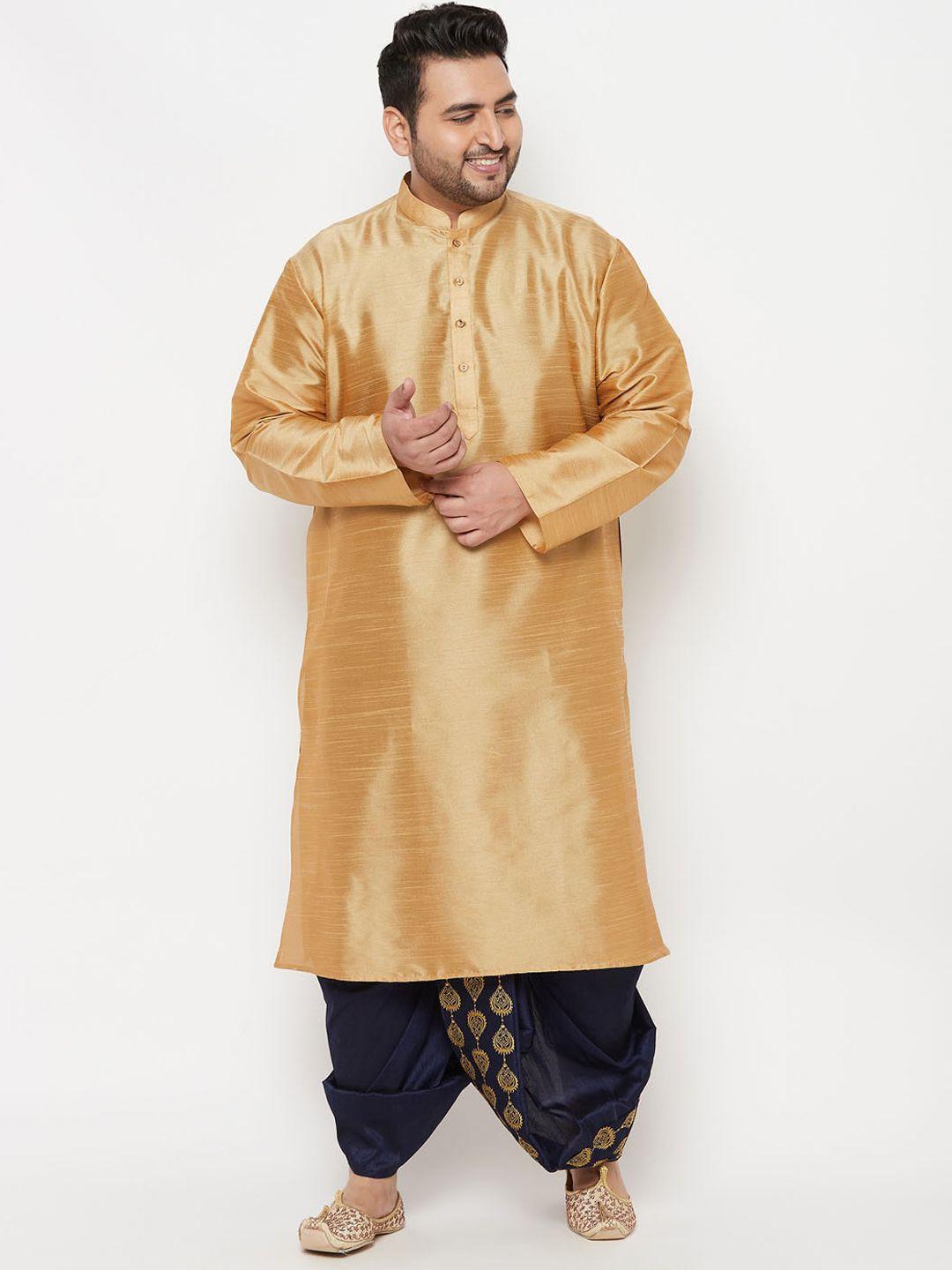 vastramay plus men plus size  rose gold kurta with  navy blue dhoti pants