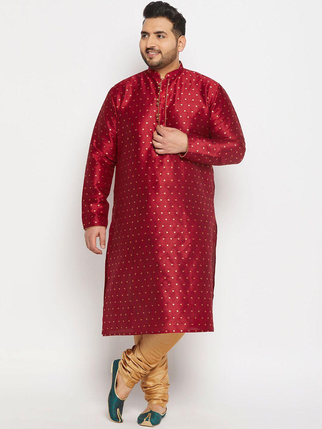vastramay plus men plus size geometric woven design mandarin collar kurta with churidar
