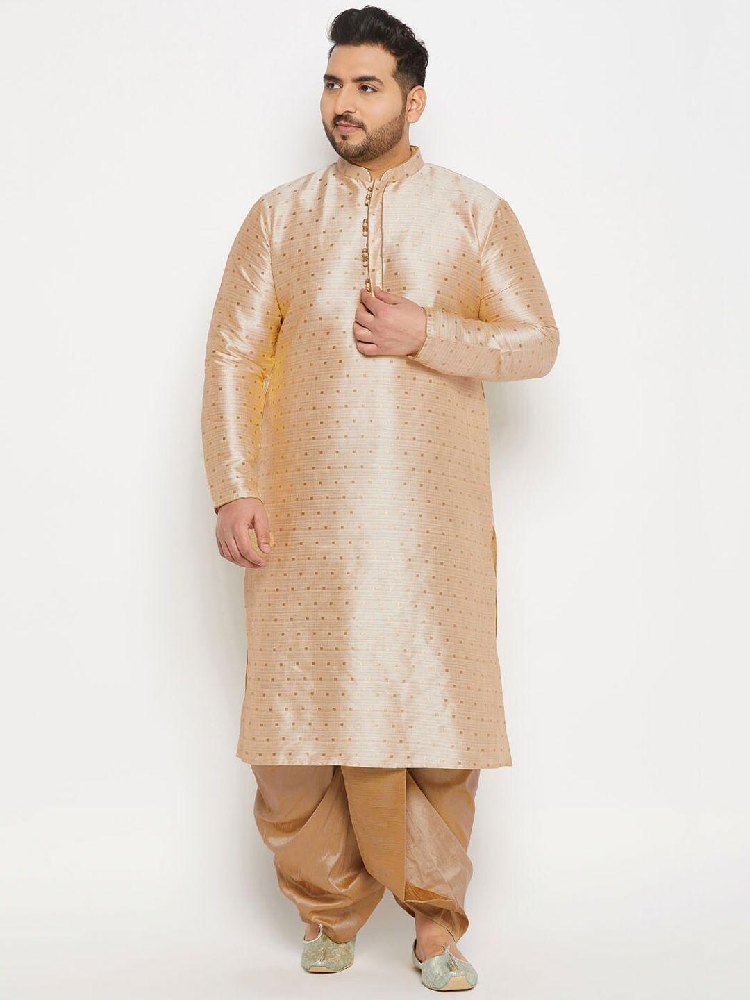 vastramay plus men plus size geometric woven design mandarin collar kurta with dhoti pants