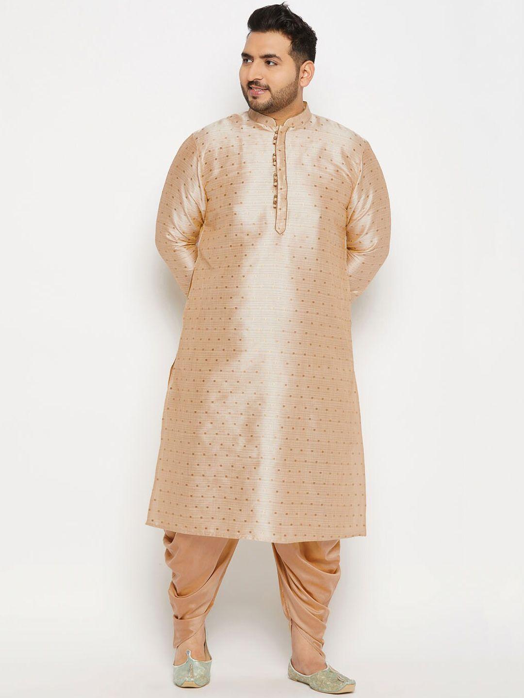 vastramay plus men plus size geometric woven design mandarin collar kurta with dhoti pants