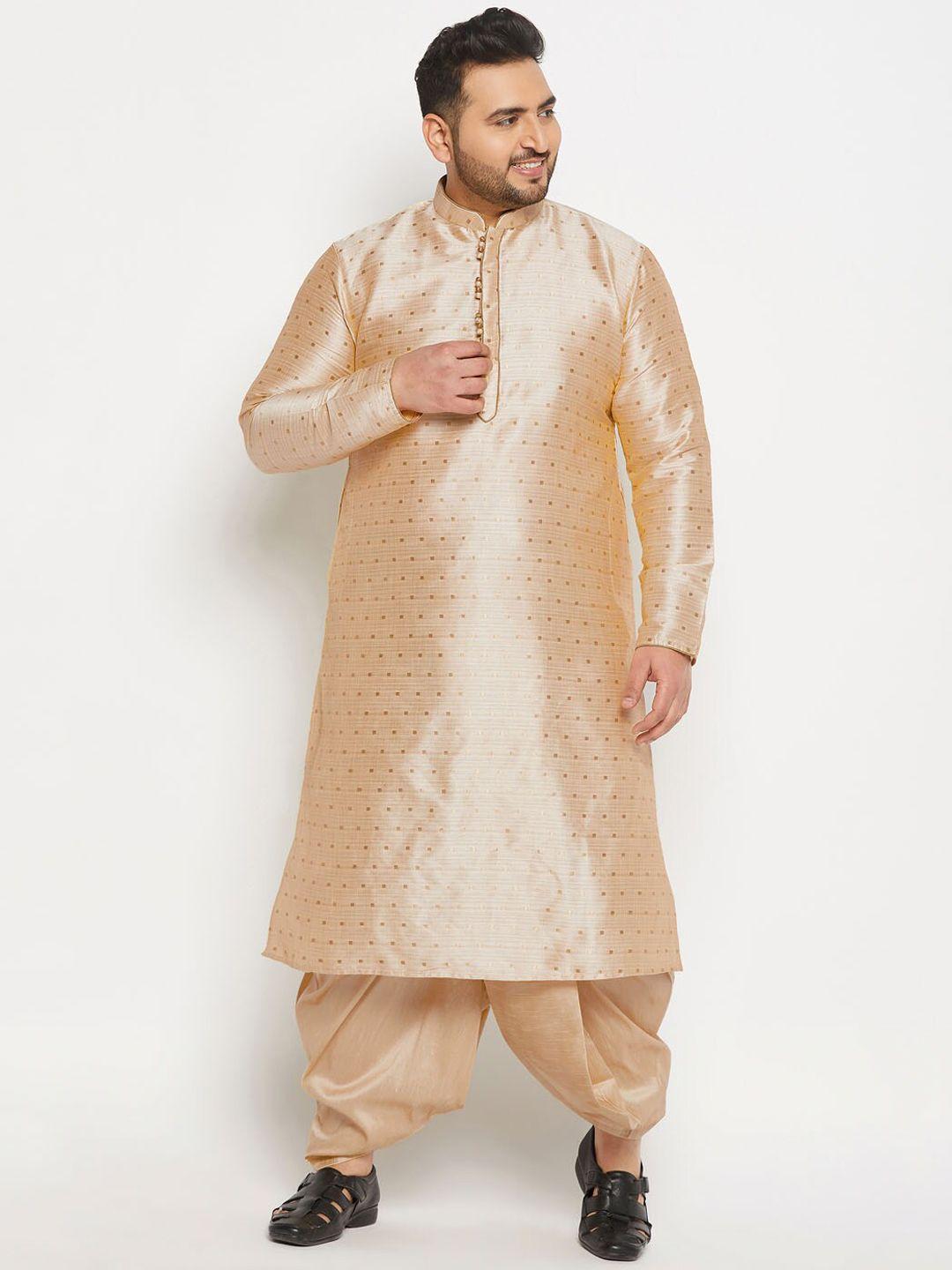 vastramay plus men plus size geometric woven design mandarin collar kurta with dhoti pants