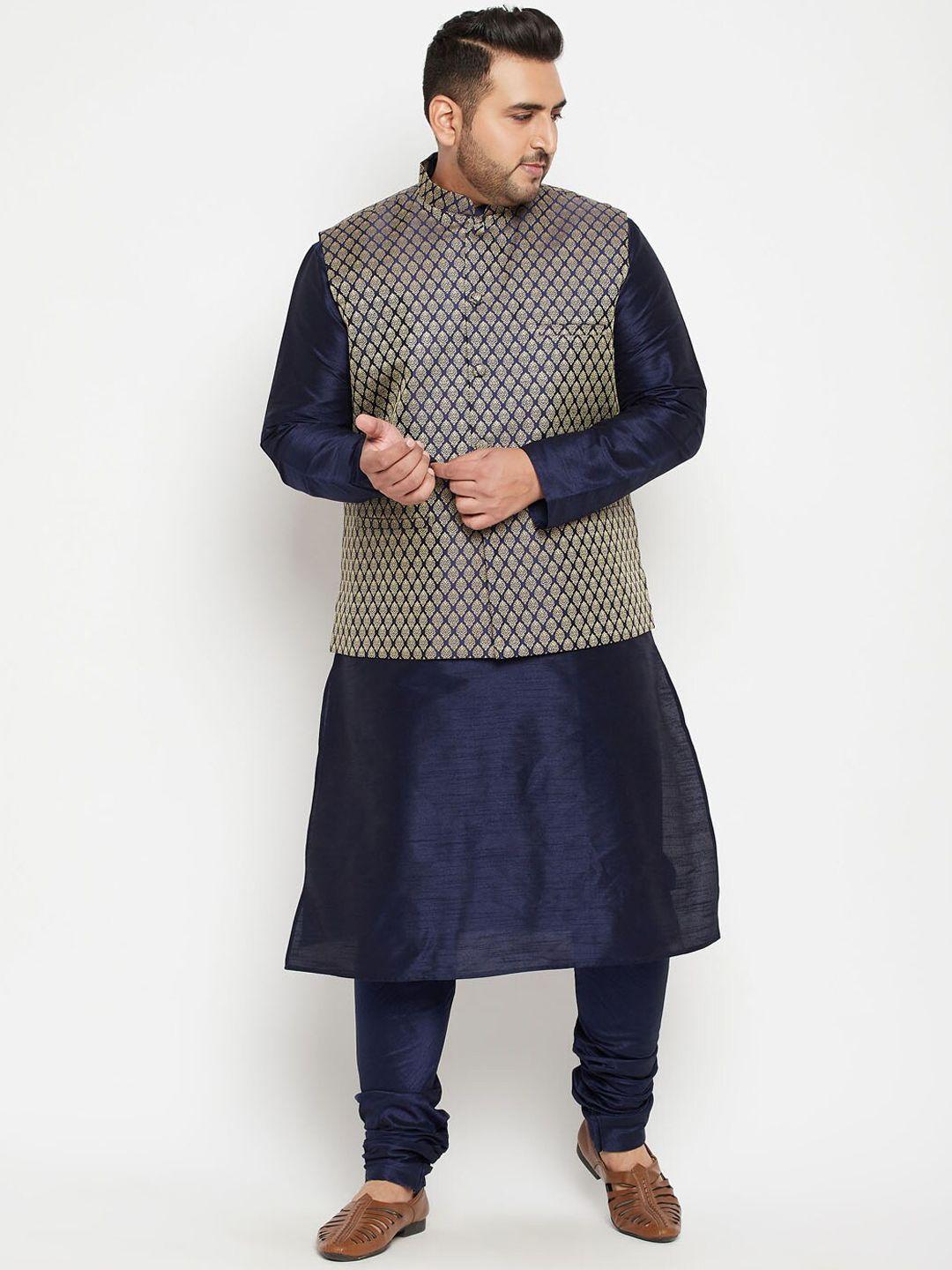 vastramay plus men plus size kurta with churidar & nehru jacket