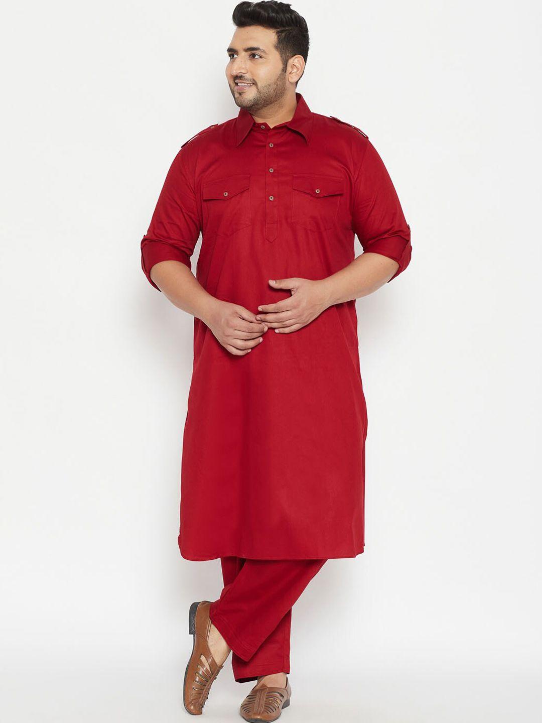 vastramay plus men plus size maroon solid pathani regular kurta with pyjamas