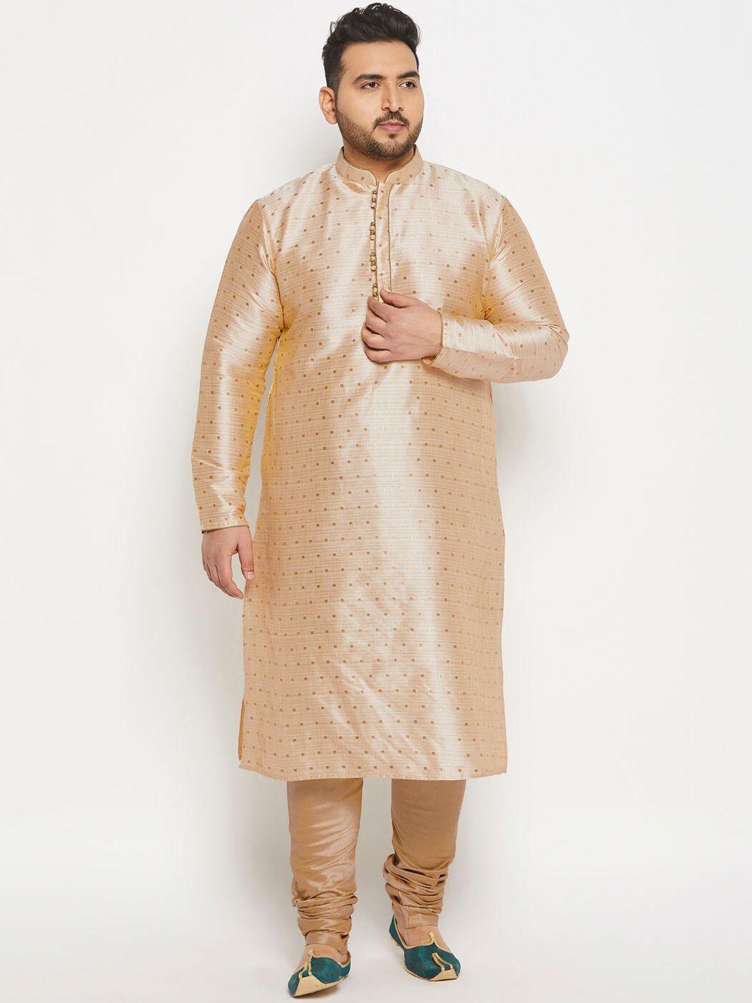 vastramay plus men plus size woven design jacquard kurta with churidar