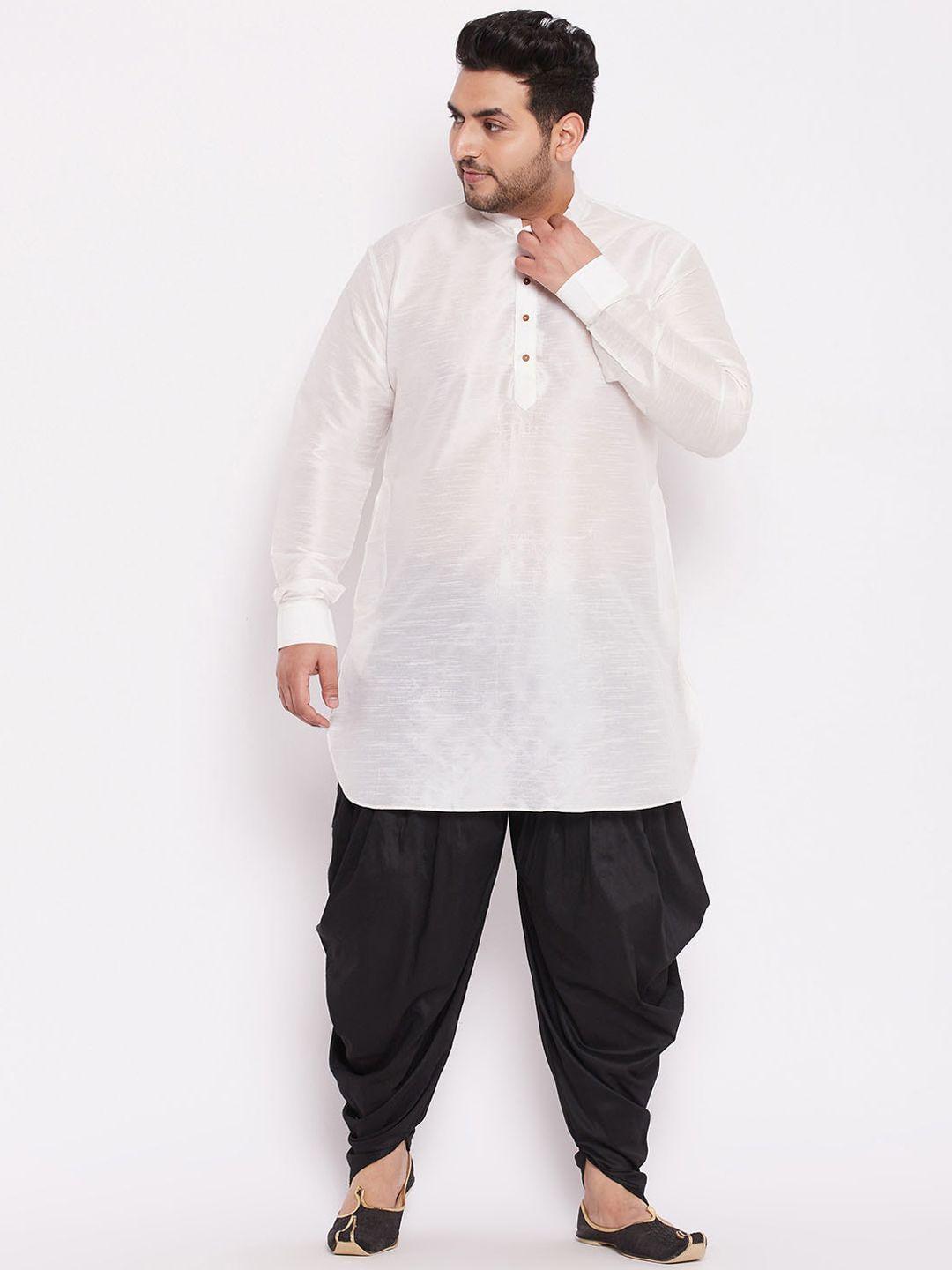 vastramay plus men white & black kurta with dhoti pants
