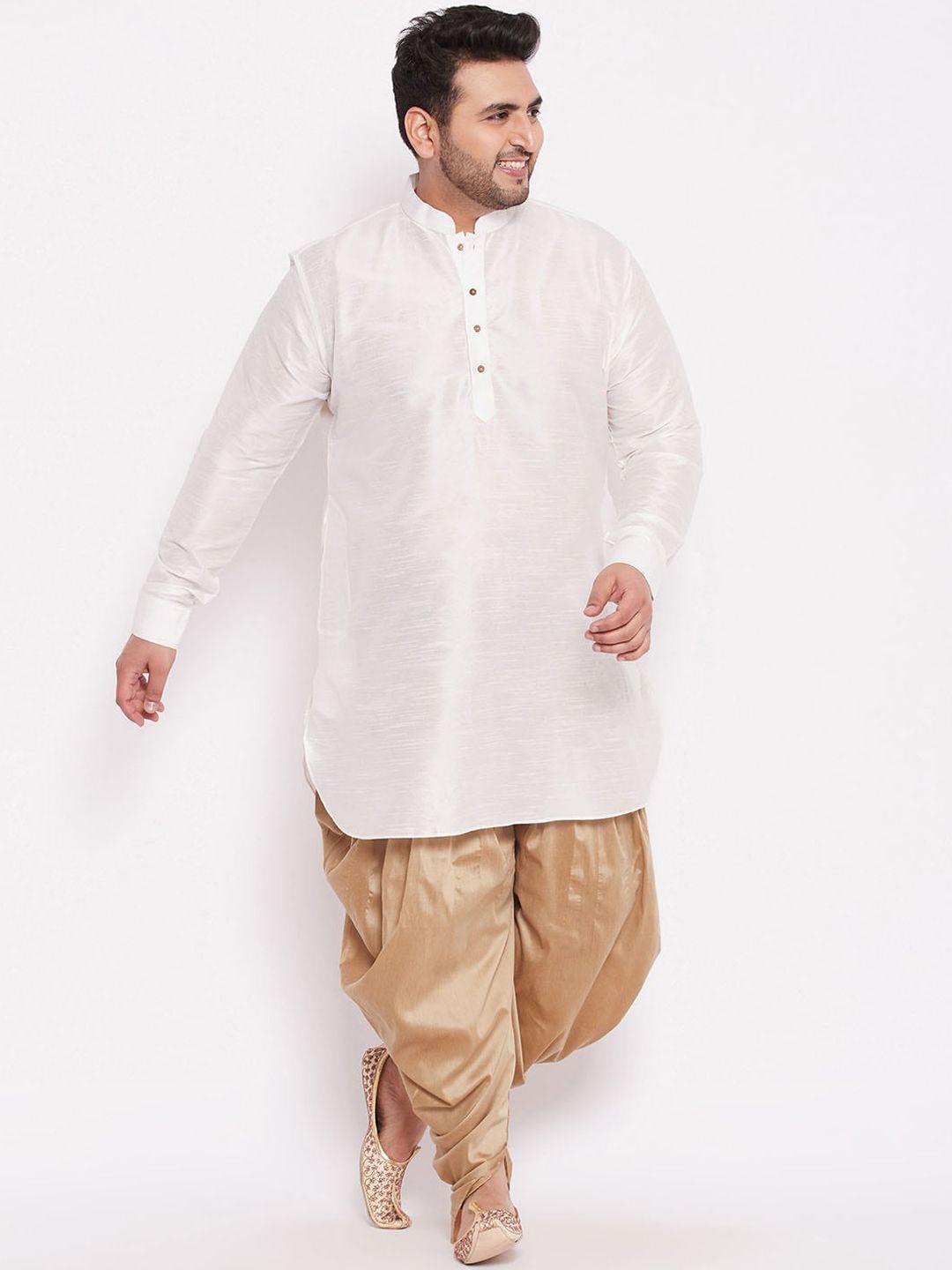 vastramay plus men white kurta with dhoti pants