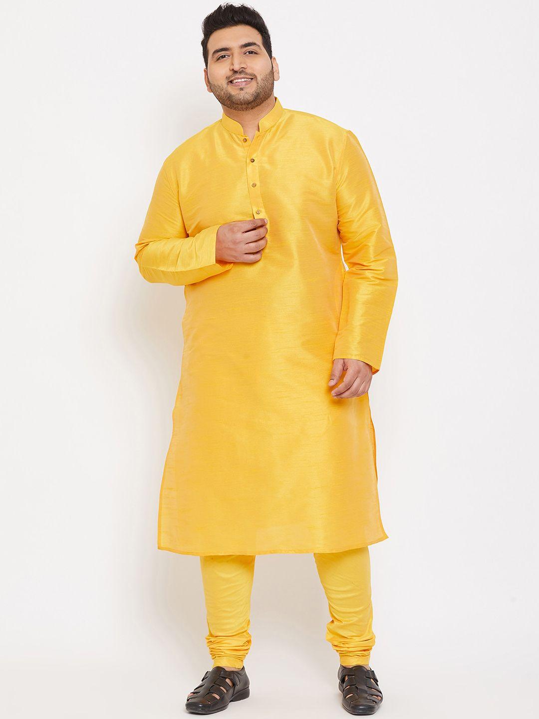 vastramay plus men yellow ethnic kurta with churidar