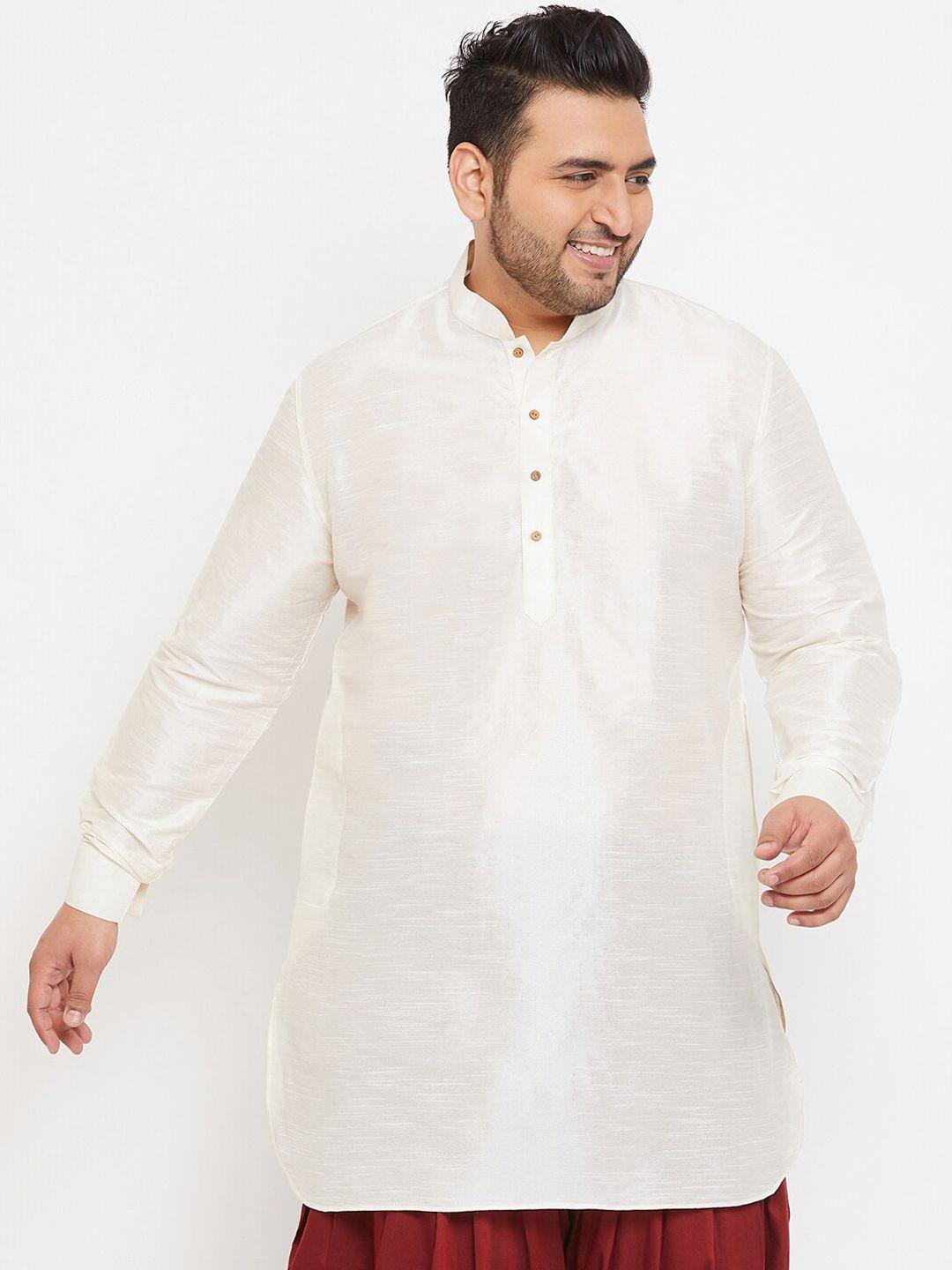 vastramay plus plus size men cream-coloured solid straight kurta