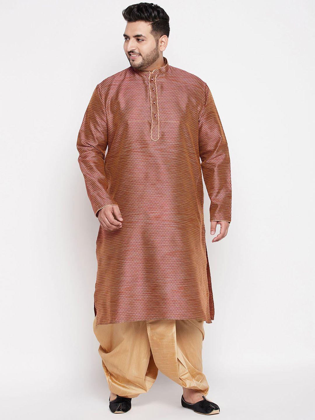 vastramay plus plus size men maroon floral kurta with dhoti pants