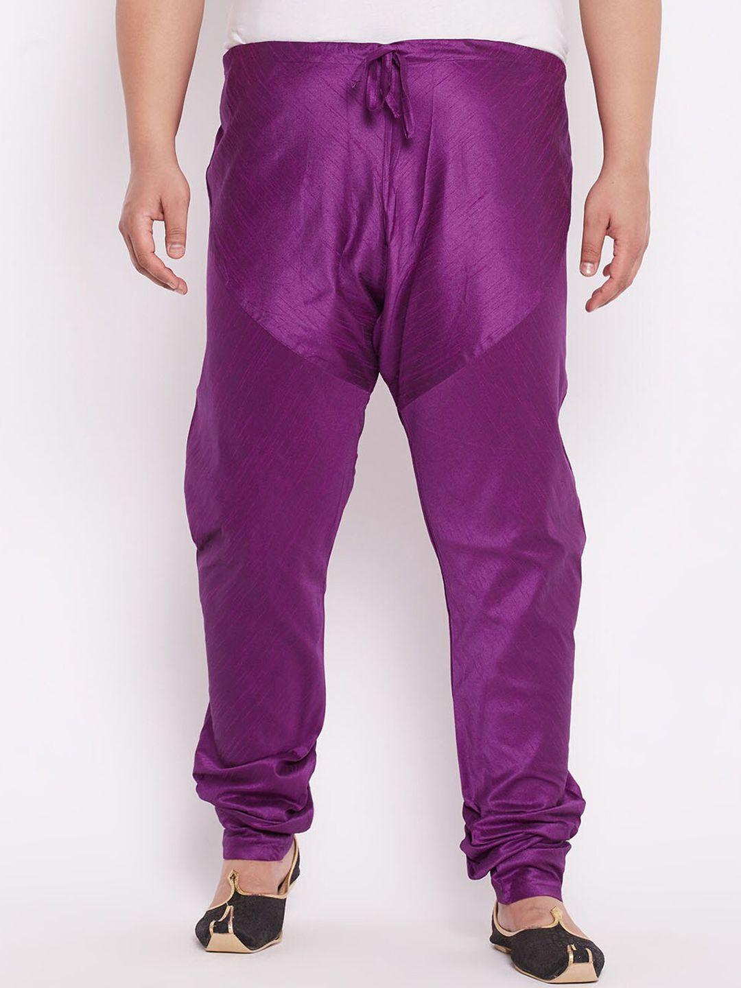 vastramay plus plus size men purple solid slim-fit churidar