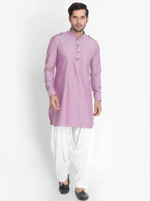 vastramay purple & white relaxed fit kurta set