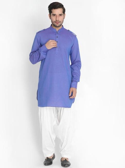 vastramay purple & white relaxed fit kurta set