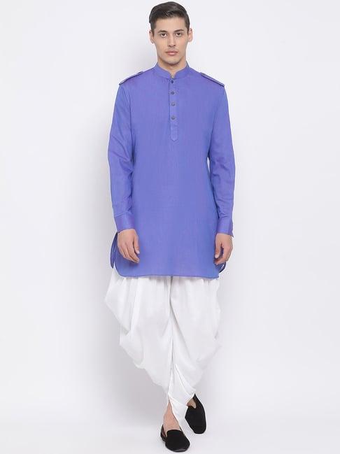 vastramay purple & white relaxed fit kurta set