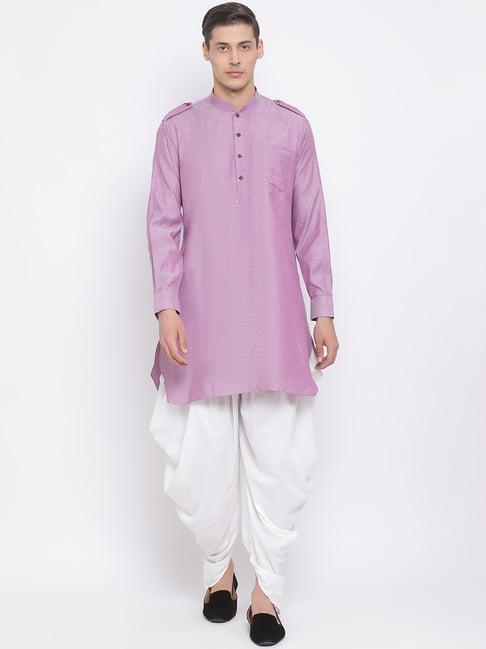 vastramay purple & white relaxed fit self pattern kurta set