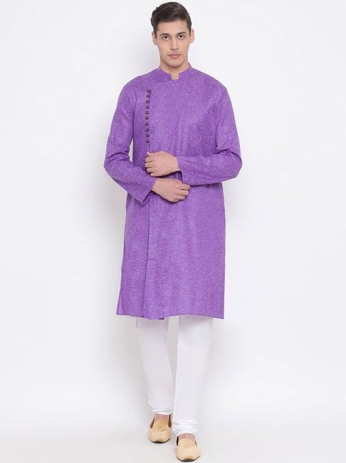 vastramay purple straight fit self pattern kurta set