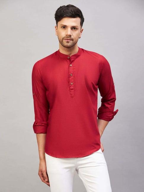 vastramay red regular fit short kurta