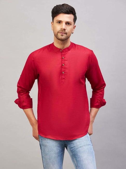 vastramay red regular fit short kurta