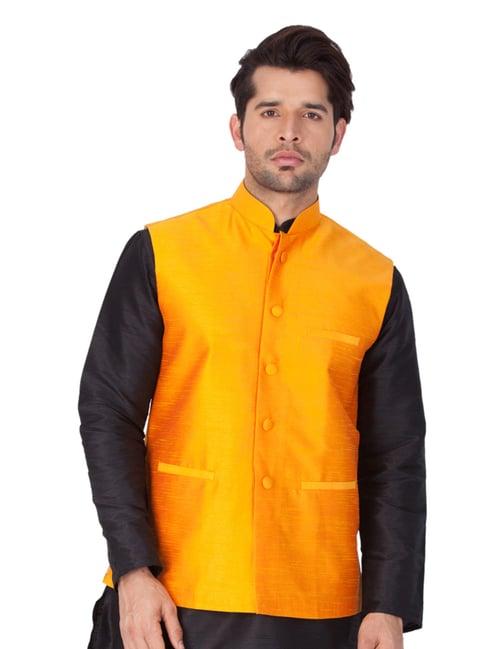 vastramay saffron straight fit nehru jacket