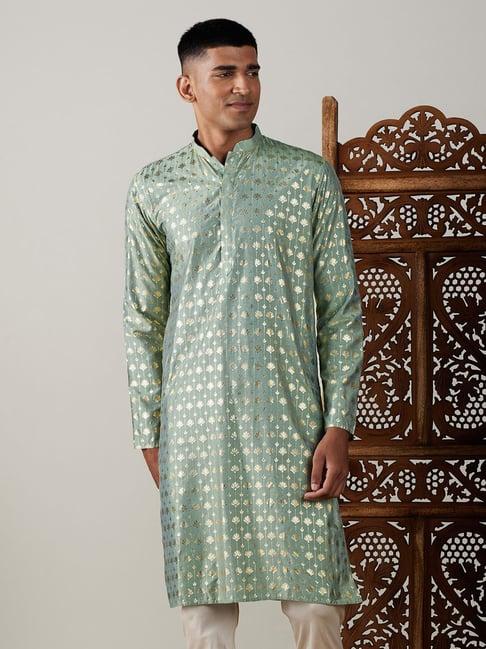 vastramay sage green regular fit printed kurta