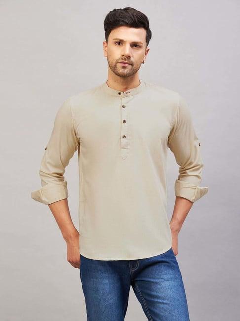 vastramay sage green regular fit short kurta