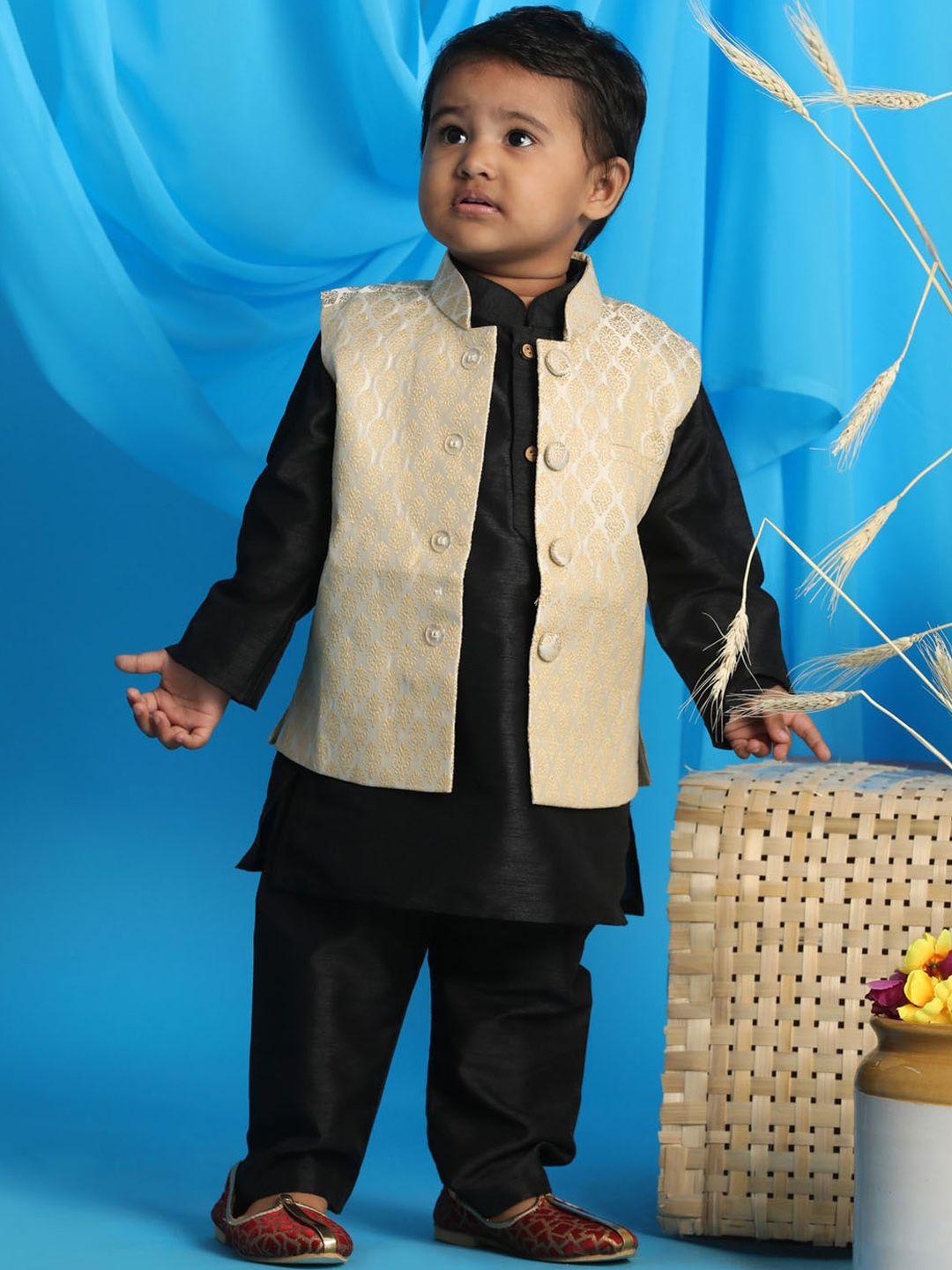 vastramay sishu boys black solid kurta with salwar and nehru jacket