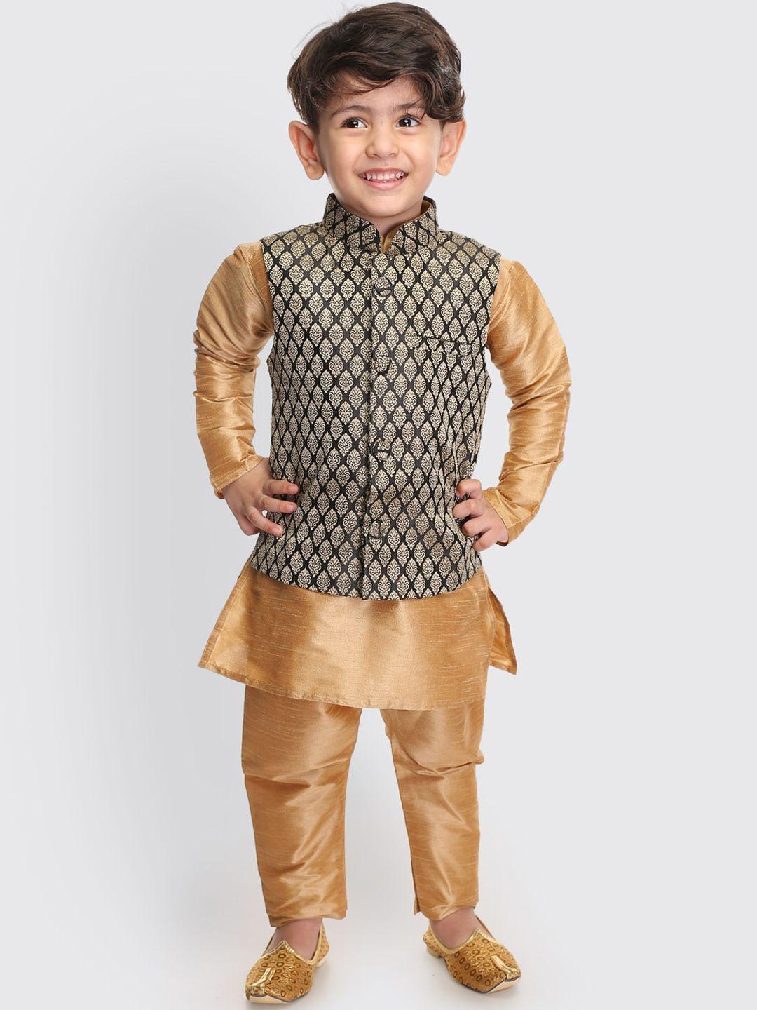 vastramay sishu boys copper-toned self design regular kurta with pyjamas & nehru jacket