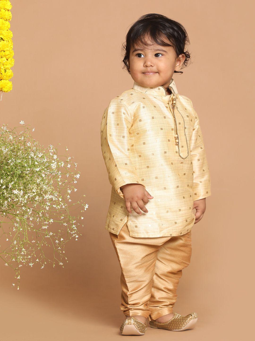 vastramay sishu boys gold-toned printed kurti with trousers
