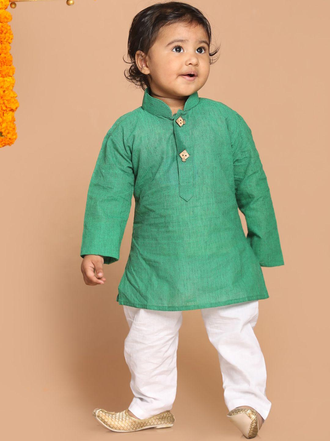 vastramay sishu boys green striped kurta