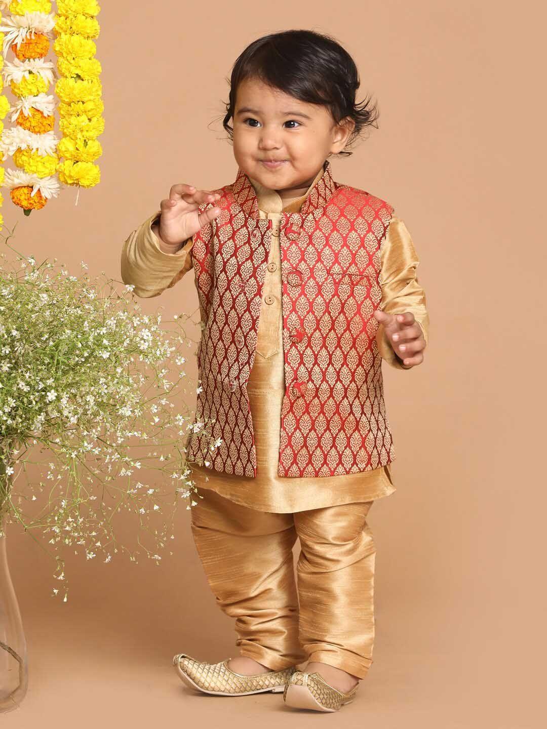 vastramay sishu boys mandarin collar kurta with pyjamas & nehru jacket