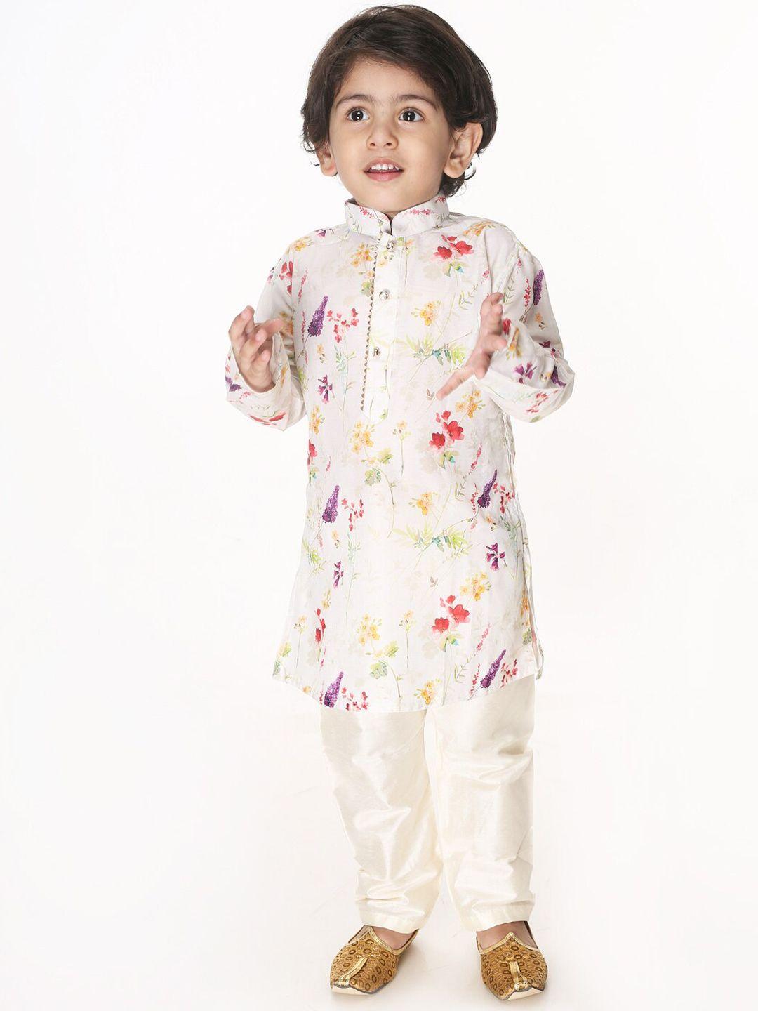 vastramay sishu boys multicoloured floral embroidered regular kurti with pyjamas