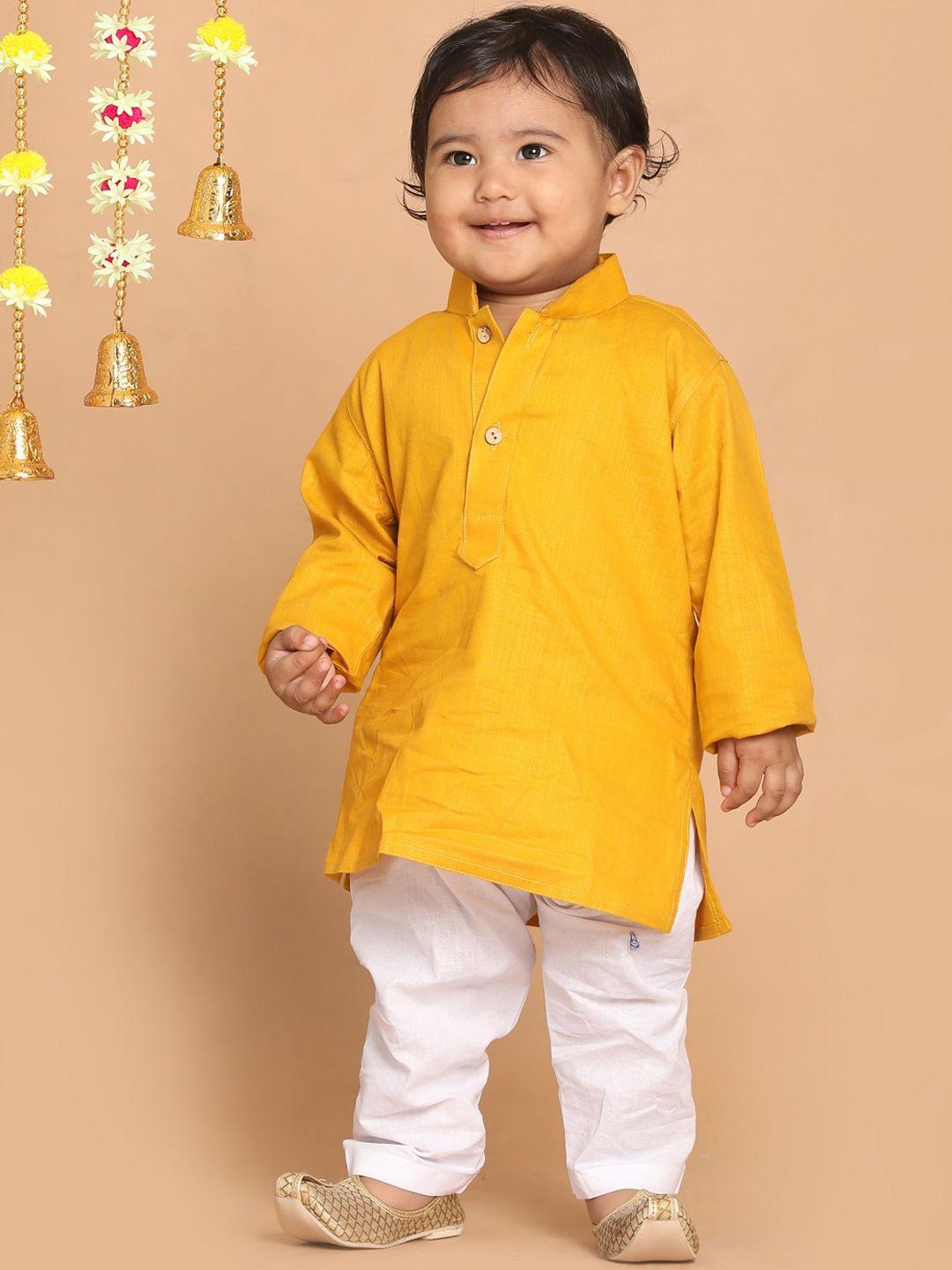vastramay sishu boys mustard yellow solid full sleeve cotton kurta
