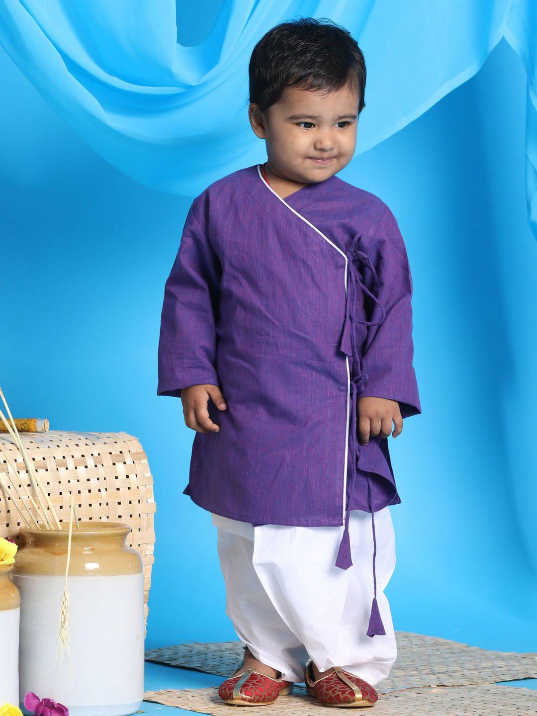 vastramay sishu boys purple angrakha pure cotton kurta with dhoti pants