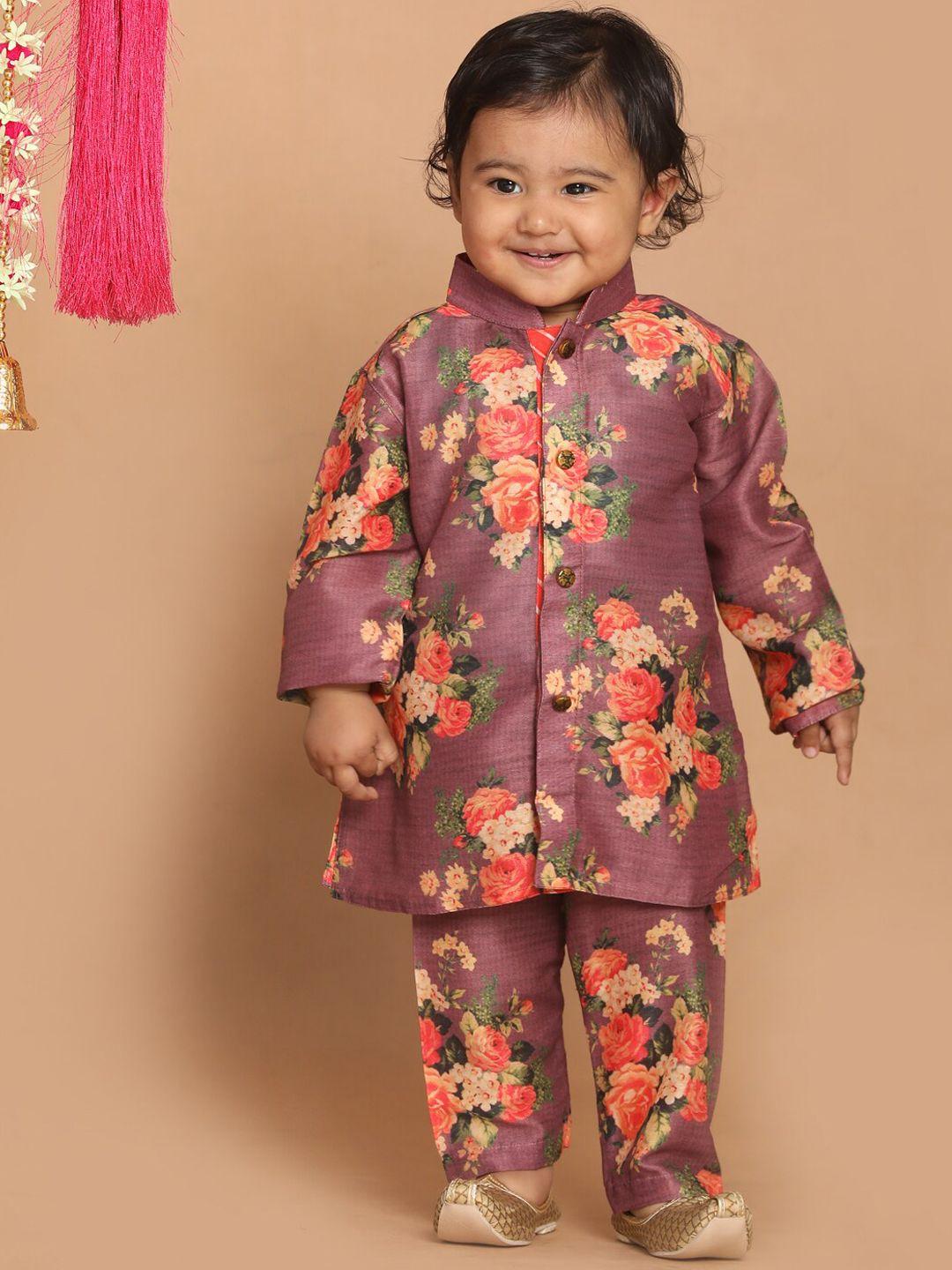 vastramay sishu boys purple floral printed kurta with pyjama set