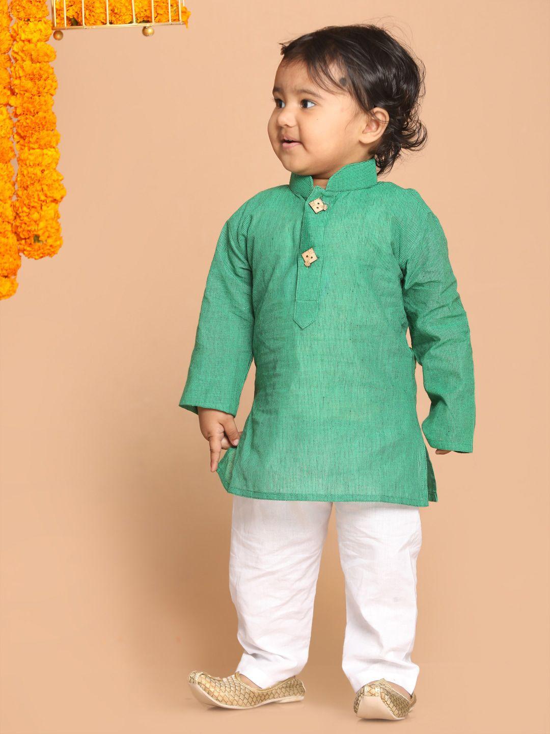 vastramay sishu boys teal green and white pure cotton kurta pyjama set