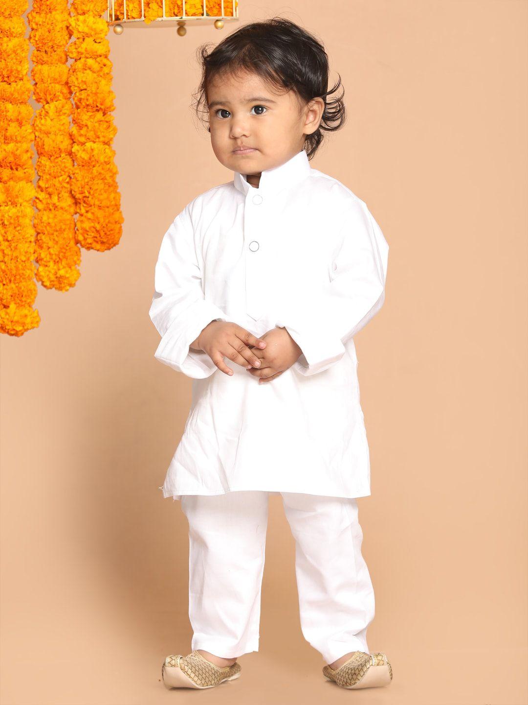 vastramay sishu boys white pure cotton kurta with pyjama set