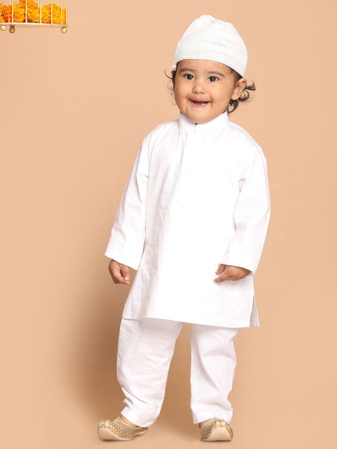 vastramay sishu boys white pure cotton solid kurta pyjama set