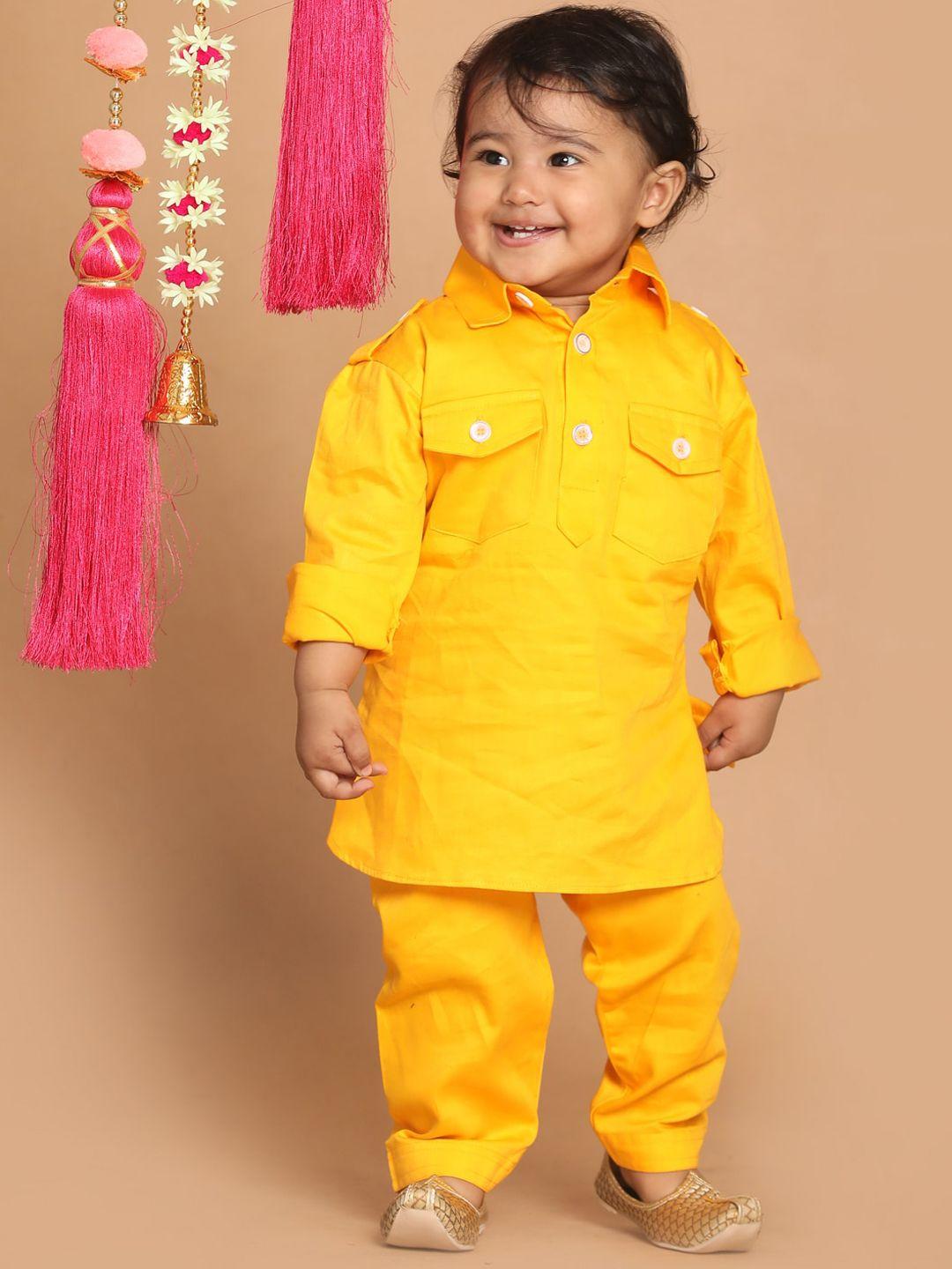 vastramay sishu boys yellow pure cotton kurta with pyjama set