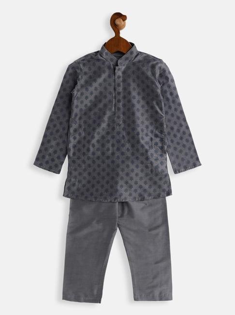 vastramay sishu grey & blue cotton printed kurta set