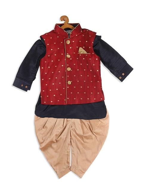 vastramay sishu maroon & navy printed kurta set