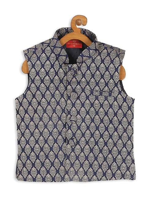 vastramay sishu navy & gold embroidered nehru jacket