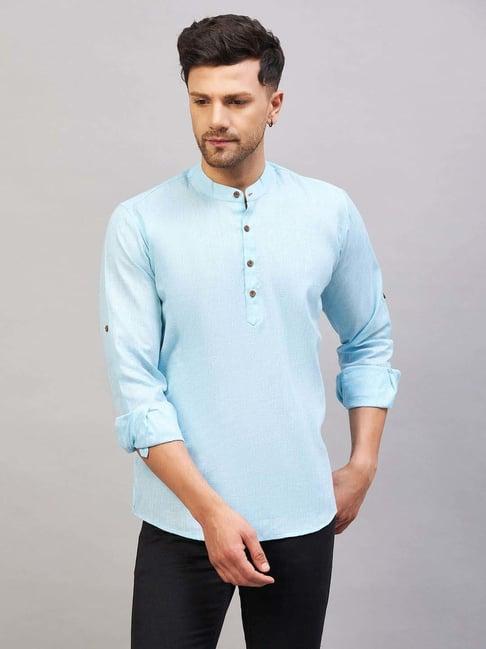 vastramay sky blue regular fit short kurta