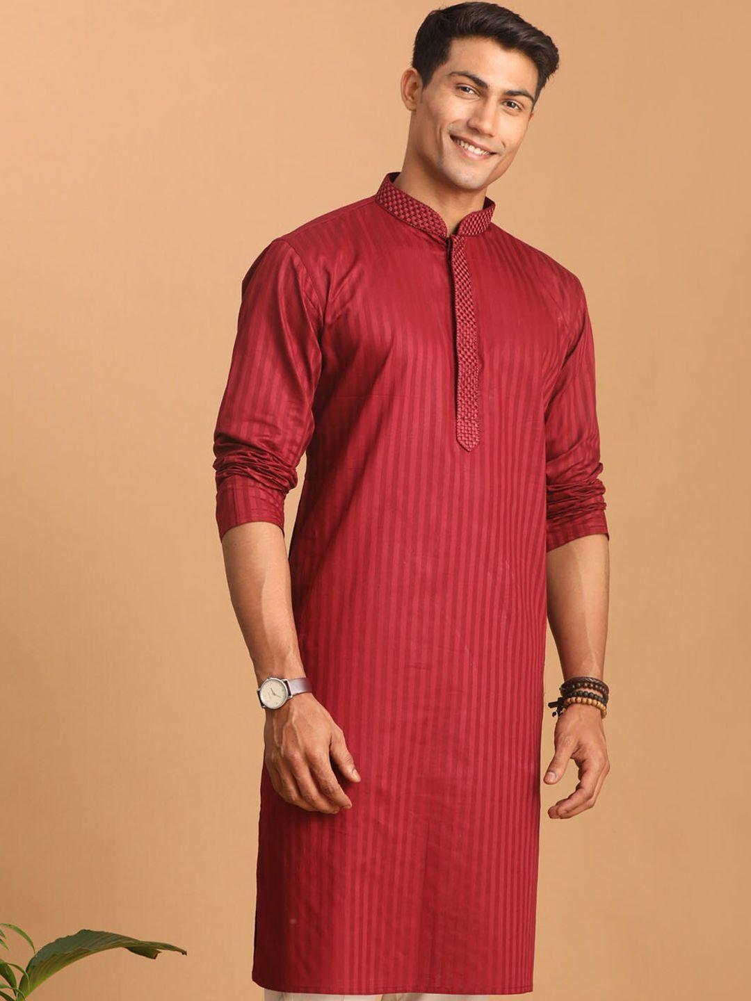 vastramay striped mandarin collar kurta