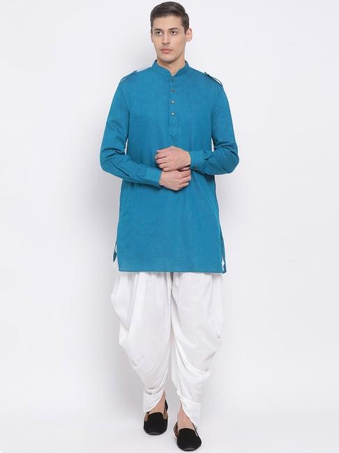 vastramay turquoise & white relaxed fit kurta set