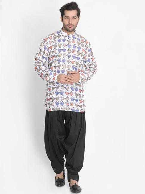 vastramay white & black relaxed fit printed kurta set