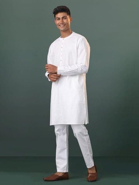 vastramay white cotton regular fit embellished kurta bottom set