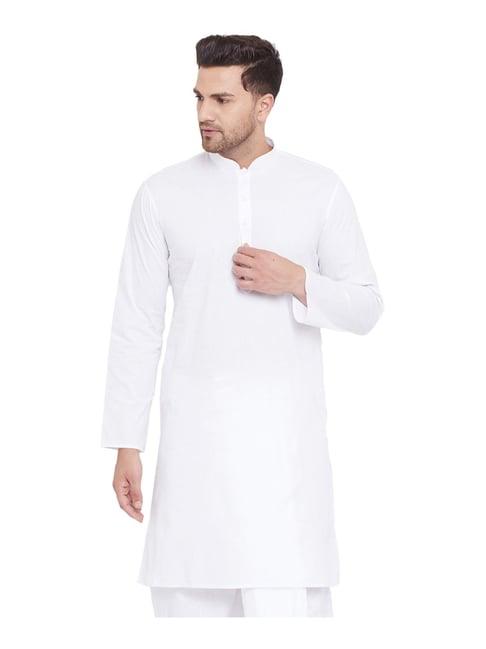 vastramay white cotton regular fit kurta