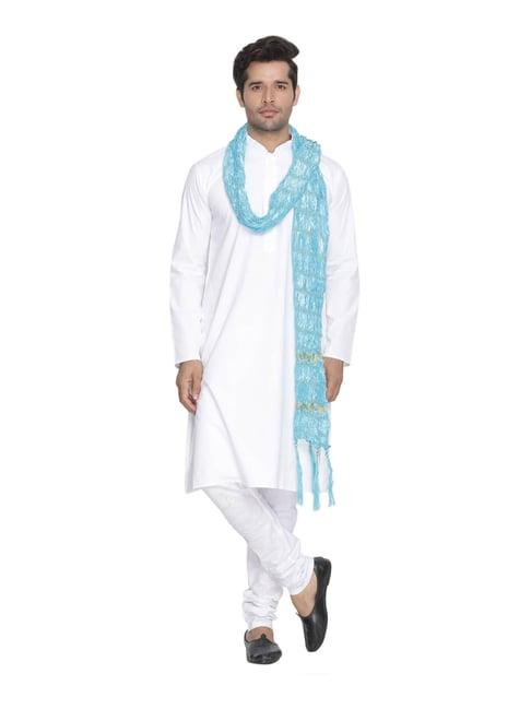 vastramay white cotton straight fit kurta churidar with dupatta