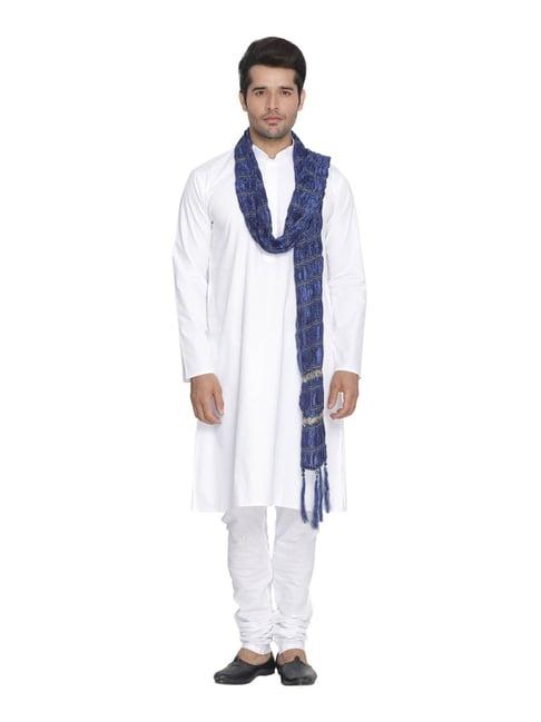 vastramay white cotton straight fit kurta churidar with dupatta