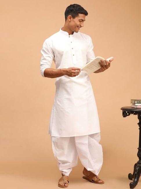 vastramay white regular fit kurta & dhoti pants set